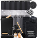 XLHOMO Bathroom Sets with Shower Curtain and Rugs,24PCS Black Bathroom Set Shower Curtain Set with Bathroom Trash Can Bathroom Accessories