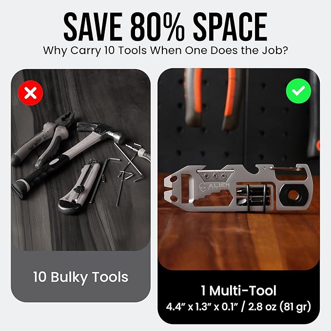 EDC Pry Bar Multitool – 10-in-1 EDC Pry Tool – Pocket Pry Bar, Bottle Opener, Ratchet Wrench, Screwdriver Set, Box Opener, Seatbelt Cutter, Hex Wrench (2.9oz) - Carabiner Multitool