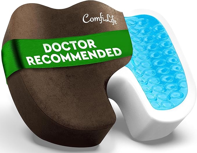 ComfiLife Premium Gel & Memory Foam Seat Cushion – Doctor Recommended Office Chair Cushion, Car Seat Cushion – Chair Cushions for Back & Sciatica Pain Relief – Seat Cushions for Office & Desk (Black)