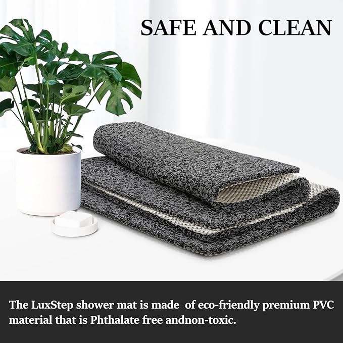 LuxStep Shower Mat Bathtub Mat,24x16 inch, Non-Slip Bath Mat with Drain, Quick Drying PVC Loofah Bathmat for Tub,Shower,Bathroom (Phthalate Free,Black)
