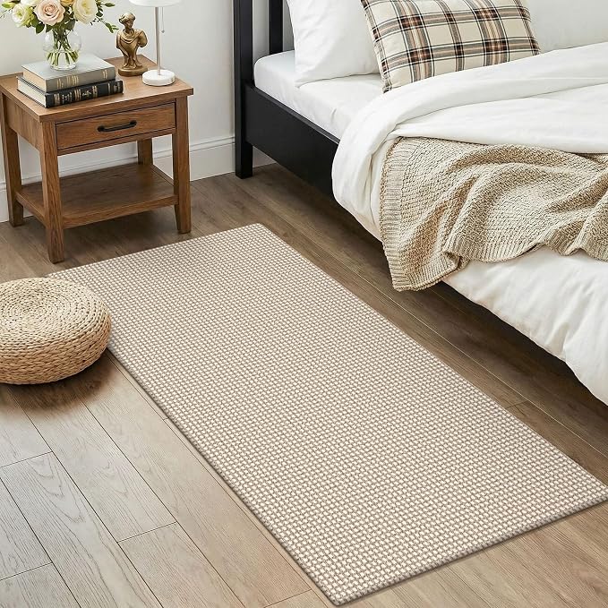 KOZYFLY 2x4 Entry Runner Rug, Small Washable Runners for Entryway, Non Slip Door Mat Indoor Entrance, Front Porch Carpet for Foyer, Kitchen, Bedroom, Bathroom, Ivory/Camel/Brown