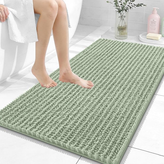 OLANLY Bathroom Rug Mat 44x24, Thick Soft and Absorbent Chenille Bath Mat, Non-Slip Rubber Backing, Machine Washable Quick Dry Bath Rugs for Tub Shower Floor, Home Decor Accessories, Sage Green