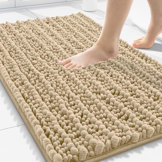 Smiry Bathroom Rugs Mat 30x20, Extra Soft Absorbent Chenille Bath Rugs, Non Slip Rubber Backing Machine Washable Quick Dry Bath Mats for Bathroom Floor, Tub, Shower, Home Decor Accessories, Beige