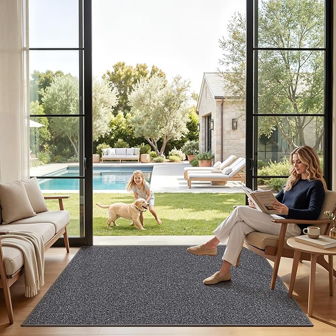LUMI Ultra Thin Indoor Door Mat for Entrance 32"x48", Non Slip Entryway Mat, Low Profile Doormat, Unique Herringbone Design Carpet for Inside, Patio, Porch, Charcoal Gray