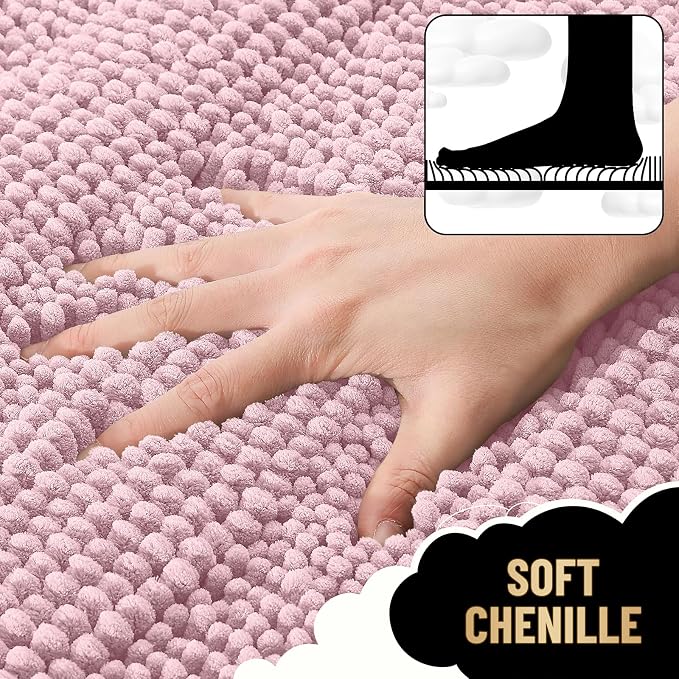 OLANLY Thick Bathroom Rugs 30x20, Extra Soft Absorbent Chenille Striped Bath Rugs, Rubber Backing, Machine Wash Dry, Bath Mats for Bathroom Floor, Tub and Shower, Home Decor Accessories, Dusty Rose