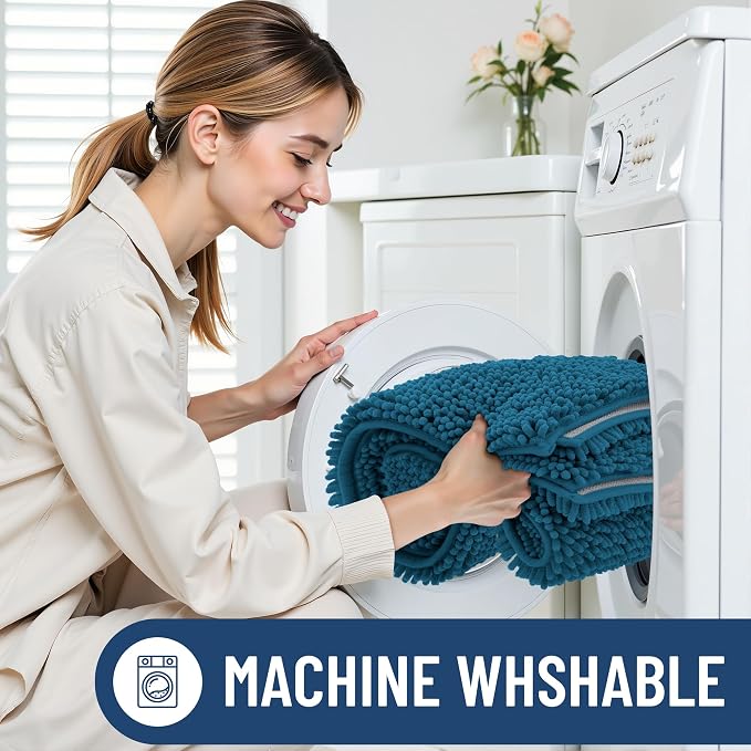 Smiry Luxury Chenille Toilet Rugs U-Shaped 20x20, Soft Absorbent Non-Slip Contour Bathroom Rugs for Toilet, Machine Washable Contoured Bath Mats, Peacock Blue