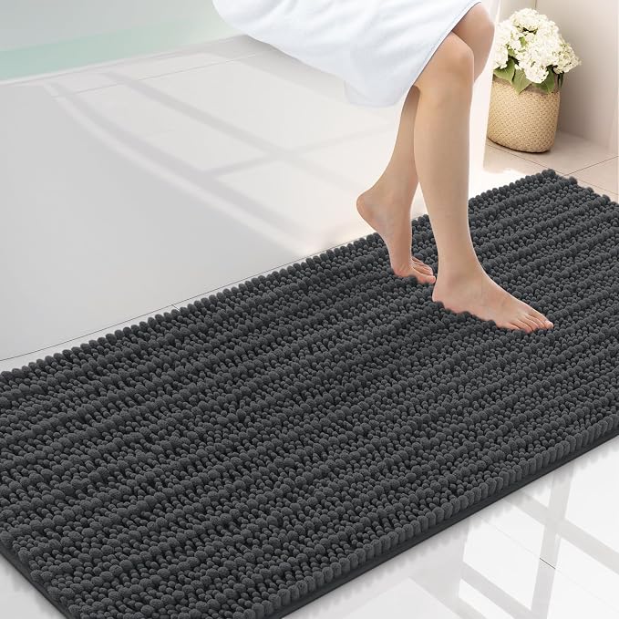 Smiry Bathroom Rugs Mat 59x24, Extra Soft Absorbent Chenille Bath Rugs, Non Slip Rubber Backing Machine Washable Quick Dry Bath Mats for Bathroom Floor, Tub, Shower, Home Decor Accessories, Dark Grey