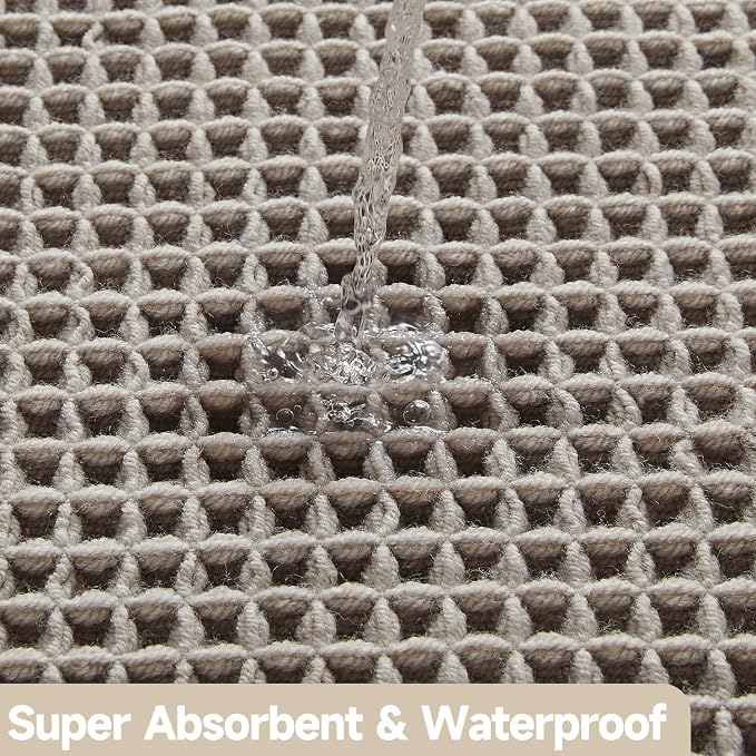 TYUU Waffle Bath Mat, Boho Bathroom Rugs Non Slip Washable Super Absorbent Quick Dry Bath Mat Farmhouse Bathroom Decor, 24"x16" Light Grey