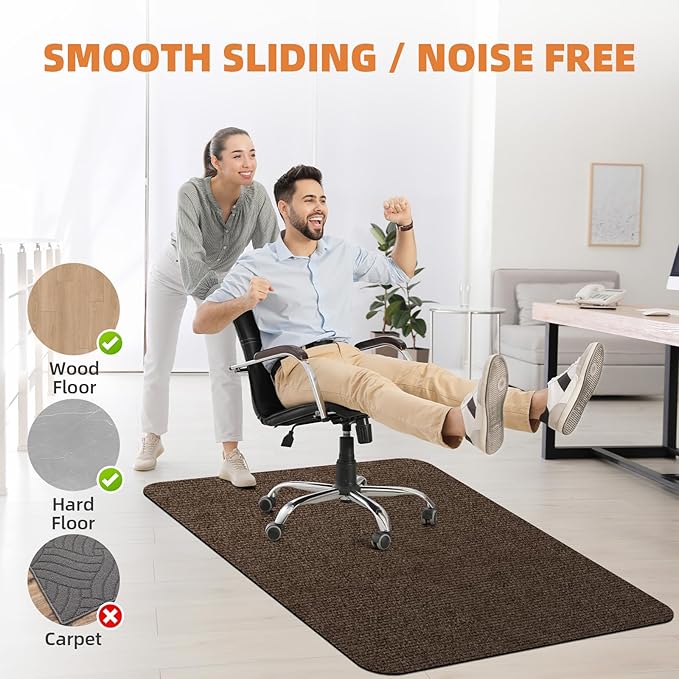 Office Chair Mat for Hardwood and Tile Floor, 48" x 36" Computer Desk Chair Mats, Anti-Slip Mat for Rolling Chair, Large Floor Protector for Home Office, Coffee Color