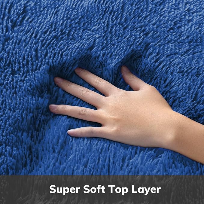 Ophanie Round Rug 5Ft Blue Circle Area Rug, Boys Room Decor, Fluffy Fuzzy Bedroom Carpet, Plush Soft Shaggy Living Room Rugs for Kids Home Aesthetic, Nursery