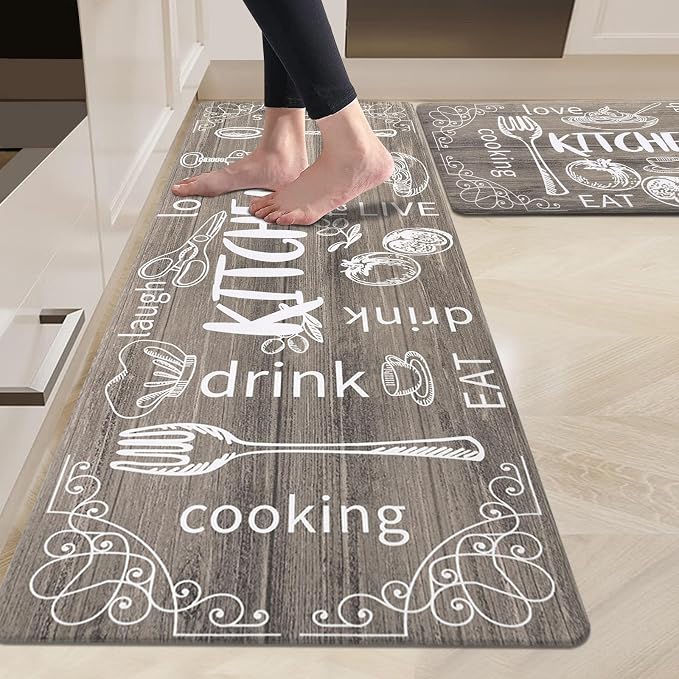 HEBE Kitchen Rugs Set of 2, Cushioned Anti Fatigue Kitchen Mats for Floor, Non Slip Waterproof Comfort Standing Desk Mat Carpet for Sink, Stove, Laundry Room