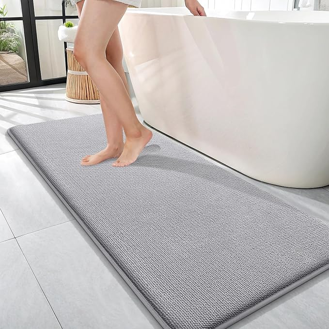 OLANLY Thick Memory Foam Bathroom Runner Rugs 47x17, Extra Soft Absorbent Long Bath Mats, Quick Dry Bath Rug, Non-Slip, Machine Washable Mat for Bathroom, Tub and Shower, Home Decor Accessories, Grey