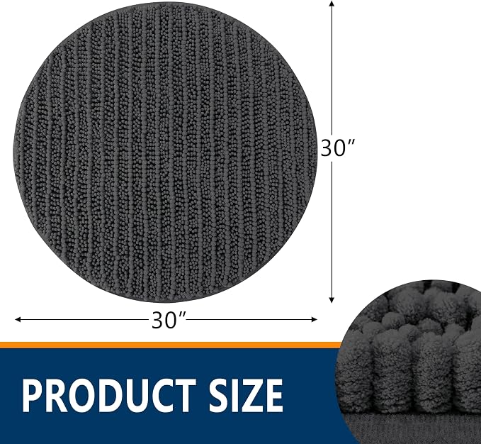 Smiry Bathroom Rugs Mat Round 30x30, Soft Absorbent Chenille Bath Rugs, Non Slip Rubber Backing Machine Washable Quick Dry Bath Mats for Bathroom Floor, Tub, Shower, Home Decor Accessories, Dark Grey