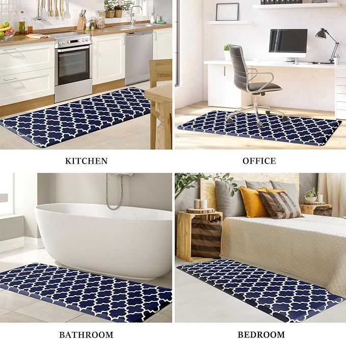 WISELIFE Anti Fatigue Floor Mat - 4/5 Inch Thick Kitchen Mat Non Slip Waterproof Heavy Duty Ergonomic Comfort Mat Durable for Home, Office, Sink, Laundry,(24" x 70", Blue)