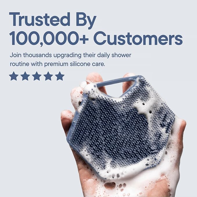 TOOLETRIES Premium Silicone Body Scrubber 2.0, Hygienic Loofah Alternative, Exfoliating Shower Scrubber for Sensitive Skin, Quick Drying & Long-Lasting Bathroom Essentials for Men & Women - Glacier