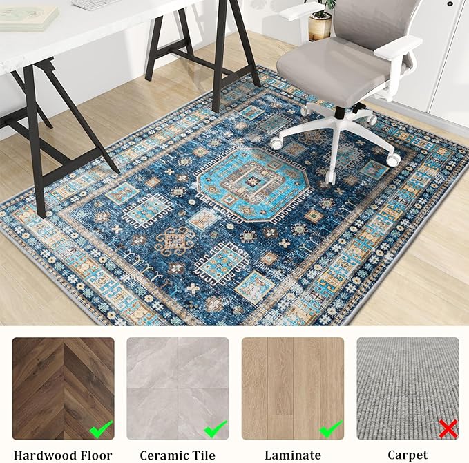 Office Chair Mat for Hardwood Floor, 48"x36" Easy Glide Computer Desk Mat Protector for Rolling Chair Under Desk Rug Nonslip Backing, Machine Wash (Modern)