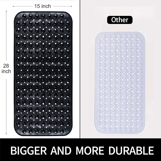 Bathtub and Shower Mats, 28 x 15 Inch Non-Slip Bath Mat, Machine Washable Bath Tub Mat with Suction Cups & Drain Holes for Bathroom, Beige