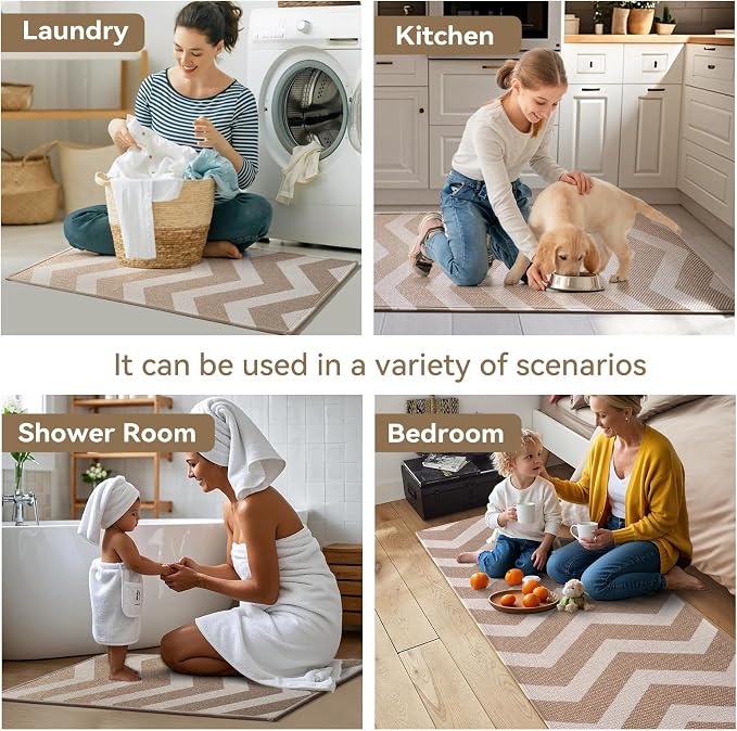 YDKGL Kitchen Runner Rugs Non Slip Washable, Super Absorbent Long Kitchen Mats for Floor, Linen-Look Woven Sink Mat Standing Floor Mat, Easy Clean, Brown 17"x59"