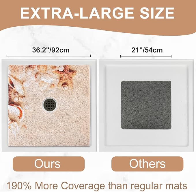 Square Shower Mat Non Slip: 36x36 Inch Extra Large Shower Mats with Drain Hole in Middle -Anti Slip Shower Mats for Inside Shower -Loofah Shower Floor Mat Bath Mat for Shower Stall Bathtub Elderly