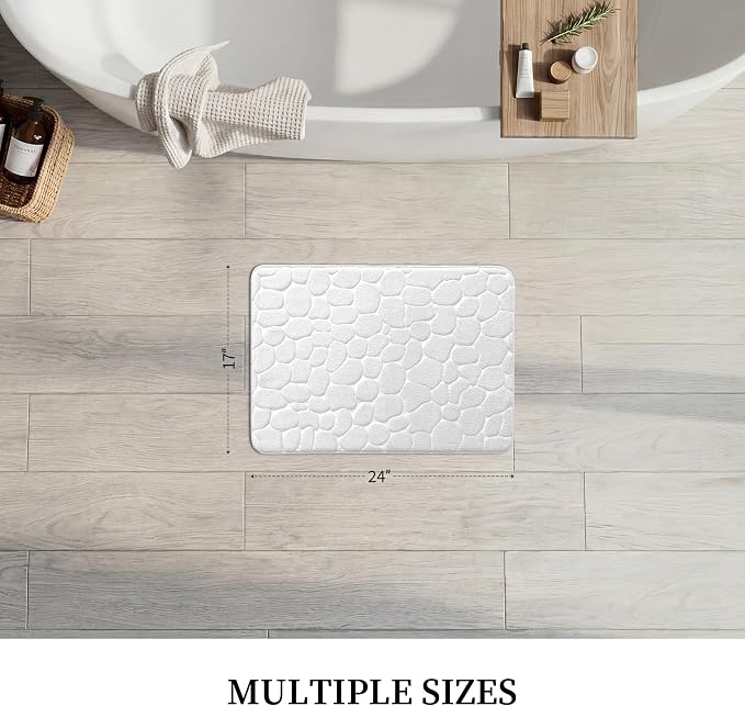 YIHOUSE Memory Foam Bath Mat Cobblestone Bathroom Rugs Super Water Absorbent Bath Mats for Bathroom Machine Washable Bath Rugs(17 x 24,White)