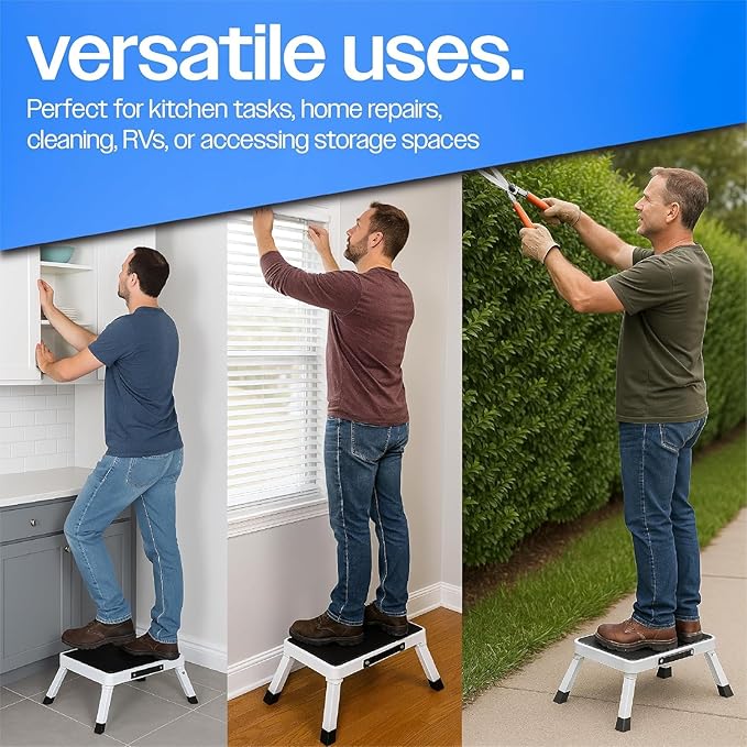 Foldable Step Stool, Adjustable Step Stool with a Non-Slip Platform, Step Ladder with Thick Rubber Feet for Adults Children in Kitchen, Bedroom, Office, Rv, 330 Lbs Capacity