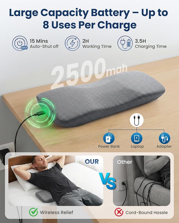 COMFIER 3-in-1 Cordless Lumbar Support Pillow with Remote Control, Smooth Spine Triple Fusion Back Massager with Graphene Heat, Vibration & Stretching, Ergonomic Lower Back Massager