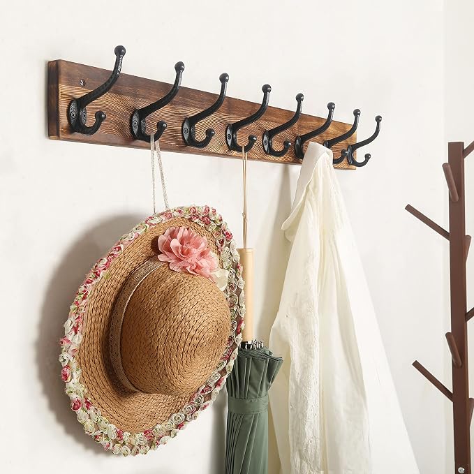 WEBI Rustic Coat Rack Wall Mount,35.43" Long 8 Cast Iron Coat Hooks Wall Mounted,Heavy Duty Wall Coat Hanger Hooks for Hanging Coats,Clothes,Brown,2 Packs