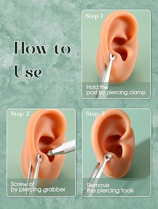 GEMQUEEN Piercing Taper Ball Grabber Tool for Changing Jewelry - 14G 16G 18G 20G Stainless Steel Flat Back Earrings Applicator Tool Threadless Insertion Pin Thread Body Piercing Kit for Ear Nose Lip