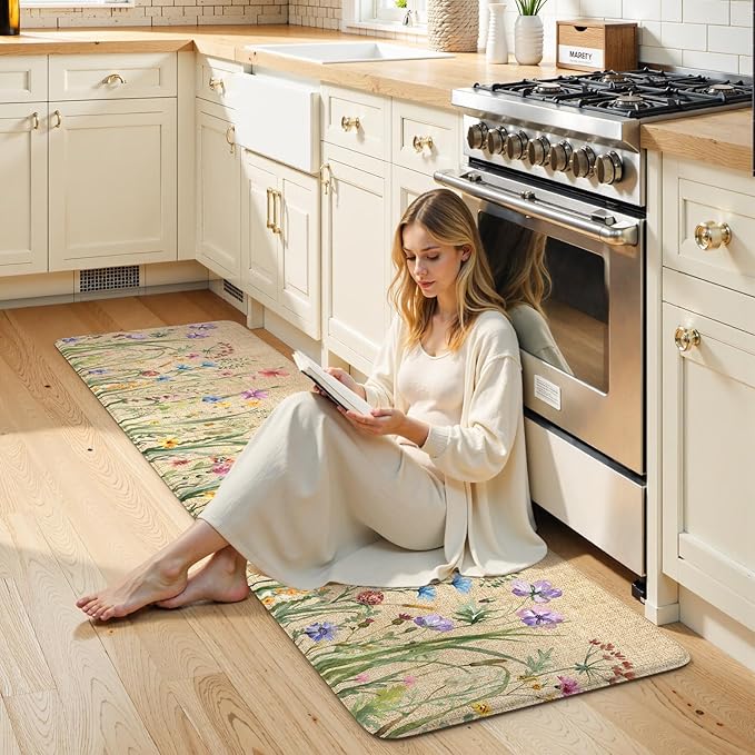 KIMODE Anti Fatigue Mats for Kitchen Floor, 24"x71" Farmhouse Kitchen Runner Rug, Non Slip Kitchen Mats for Floor, Cushioned Kitchen Floor Mats for Sink Laundry Office Desk Brown