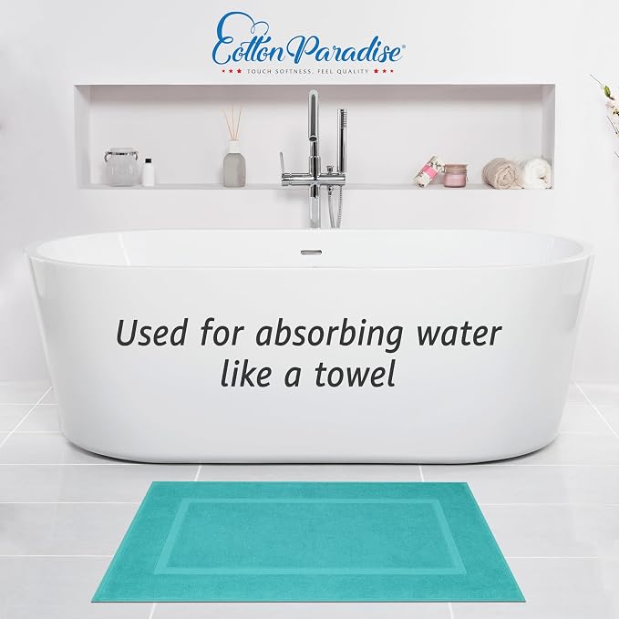 Cotton Paradise 100% Cotton Turkish Bathmat Set, Soft Absorbent Quick Dry, 2 Piece 20x34 Bathmat Floor Set, Turquoise