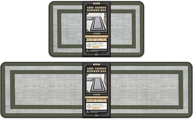 Mattitude Kitchen Mats Set of 2 Cushioned Rugs 0.47 inch Thick Anti-Fatigue Mats for Kitchen Floor,Waterproof Non-Slip Mats and Rugs Set for Office,Floor,Laundry 17.3"×29"+17.3"×59",Green