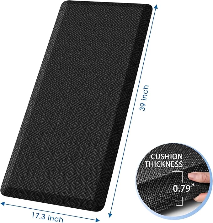 Mattitude 4/5 Inch Thick Kitchen Mat Cushioned Anti-Fatigue Floor Mat Water Resistant Non-Slip Mats and Rugs Standing and Comfort Desk Mats for House Sink Office Laundry (Black, 17.3"x39")