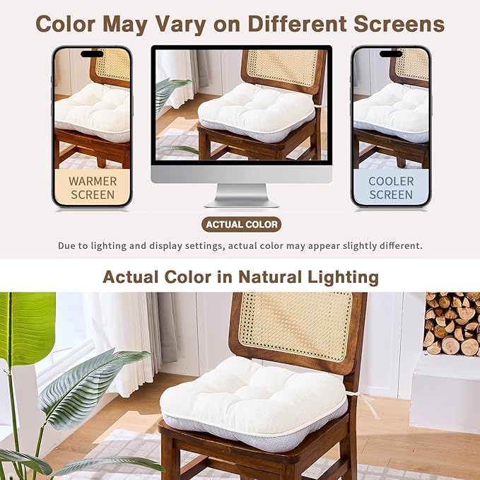 BETU White Chair Cushions for Dining Chairs Set of 4,3.5" Thick Kitchen Table Chair Pads with Ties,Non Slip Backing and Covers, Seat Cushion for Dining Room,Bar,Patio Chairs,15.5"X15.5"X3.5",White