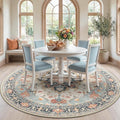 RELEANY Area Rugs Round 7ft Washable Non-Slip, Floral Vintage Distress Medallion Carpet for Living Room Bedroom Dining Room, Beige Navy Blue Orange Colorful