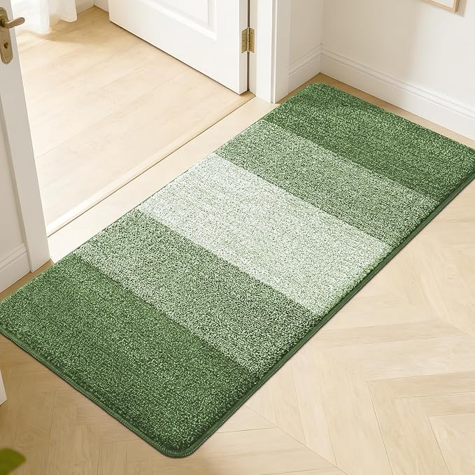 Kitinjoy Indoor Outdoor Door Mat, 50x30 Non-Slip Absorbent Dirt Trapper, Low-Profile Washable Inside Entrance Front Floor Mat, Sturdy Soft Entry Doormats for Entryway, Green