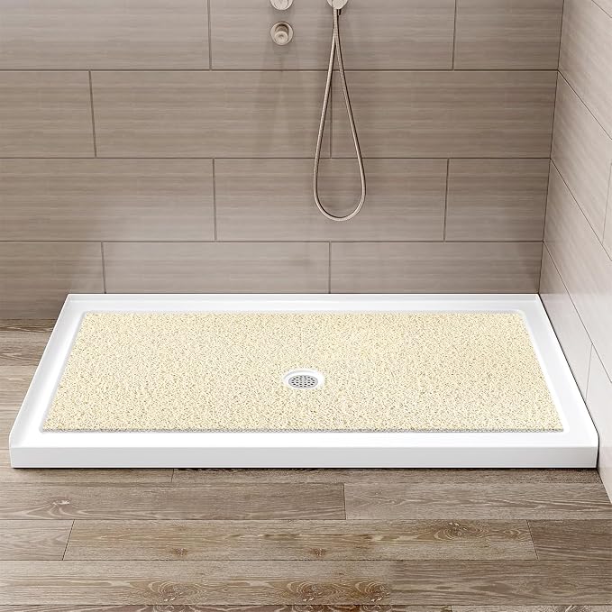 Large Non Slip Shower Mat: 32x24 inch Loofah Shower Mat for Inside Shower with Drain Hole in Middle, Soft PVC Anti-Slip Shower Stall Mats for Bathroom,Wet Area, Quick Drying