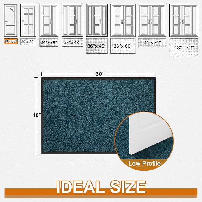 Mibao Front Door Mat Indoor Entrance, 29.5" x 17", Dirt Trapper Welcome Mat for Outdoor Indoor, Non-Slip Waterproof Doormat, Durable Machine Washable Low Profile Entry Rug for Back Door Outside,Grey
