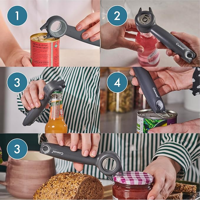 Culinare 5-in-1 Opener – Multi-Function Tool for Opening Jars, Cans, Bottles, Ring Pulls & Twist Caps – Ergonomic Handle for Comfort & Control – Dishwasher Safe, Grey – Ideal for All Kitchen Tasks