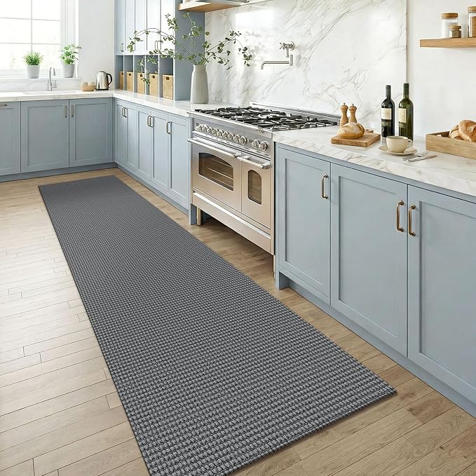 KOZYFLY Cotton Runners for Hallway 2.5'x8', Washable Runner Rug, Woven Non Slip Kitchen Runner, Braided Entryway Rug, Floor Carpet for Foyer, Bedroom, Hall, Grey/Dark Grey