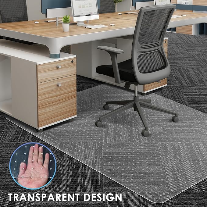 Vicwe Large Office Chair Mat for Carpeted Floors，63"X51" Rectangle Desk Chair Mats with Studs for Low and No Pile Carpeted Floors, Easy Glide Computer Desk Chair Mat for Home & Offices