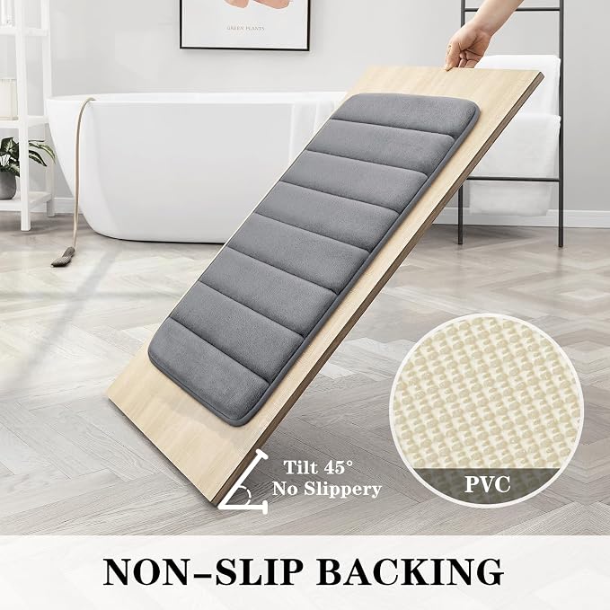 BYSURE Dark Grey Memory Foam Bath Mats, Non Slip Extra Soft Absorbent Machine WashableToilet Bathroom Rug Set 3 Piece (20"x32"+24"x44"+U Shape 20"x24")