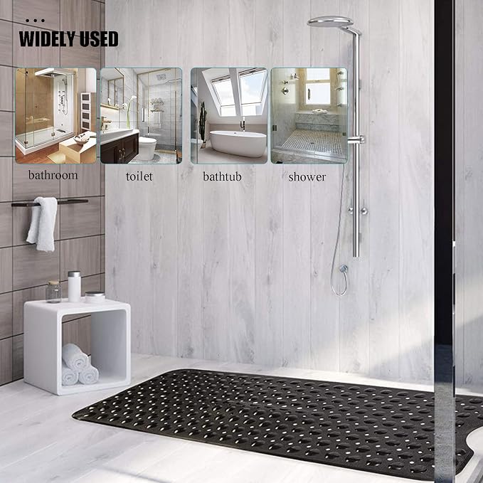 Large Non Slip Bathtub Mat, Extra Long Bath Mat for Tub, 40 x 16 Inch, Machine Washable Shower Mats with Suction Cups and Drain Holes, Bath Tub Mats for Bathroom Non Slip, Black