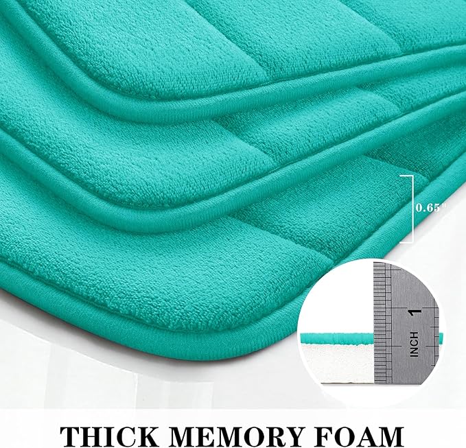 BYSURE Light Teal Memory Foam Bathroom Rug Set 3 Piece, Non Slip Extra Soft Absorbent Machine Washable Toilet Bath Toilet Mat (17"x24"+20"x32"+U Shape 20"x24")