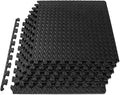 ProsourceFit Exercise Puzzle Mat ½-inch, EVA Interlocking Foam Floor Tiles for Home Gym, Workout Equipment, Kids Play Areas, Black, 24 SQ FT - 6 Tiles