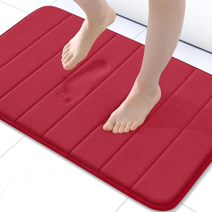 Buganda Memory Foam Bath Mat, 30" x 20", Ultra Soft and Non-Slip Bathroom Rugs, Water Absorbent and Machine Washable Bath Rug for Bathroom, Shower, and Tub, Red