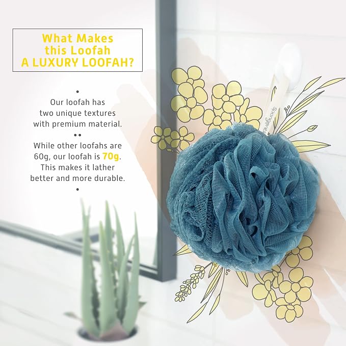 Spongentle Shower Loofah Bath Sponge, Body Scrubber with Soft Mesh, Exfoliating Bath Pouf and Body Wash Sponge for Women and Men, Bath Accessories Cleaning Tool, Large 70g 3 Pack