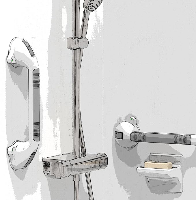 16.5inch 2 Pack Suction Balance Assist Bathroom Shower Handle,Bath Grab Bar with Indicators(White/Grey)