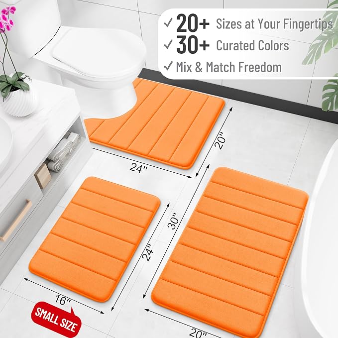 OLANLY Memory Foam Long Bathroom Rugs Runner 47x20, Super Soft Absorbent Bath Mat, Quick Dry, Machine Washable Shower Floor Rugs, Bathmat Carpet, Bathroom Home Decor Accessories, Orange