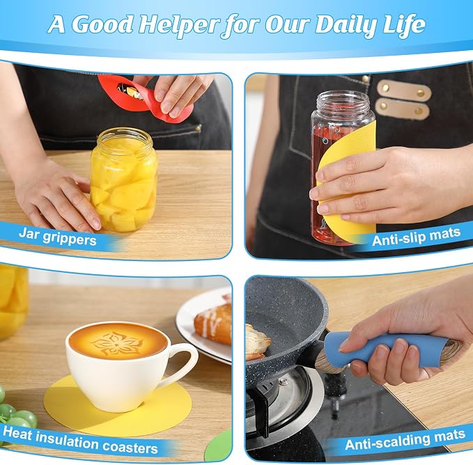 Jar Opener for Weak Hands, Seniors with Arthritis, 2 Pcs 5 in 1 Multi Function Bottle Opener Lid Openers For Arthritic Hands with 4 Pcs Rubber Jar Openers Bottle Gripper Non Slip Pad