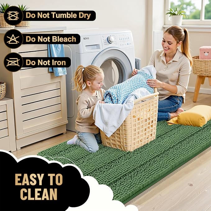 OLANLY Thick Bathroom Rugs 30x20, Extra Soft Absorbent Chenille Striped Bath Rugs, Rubber Backing, Machine Wash Dry, Bath Mats for Bathroom Floor, Tub and Shower, Home Decor Accessories, Olive Green